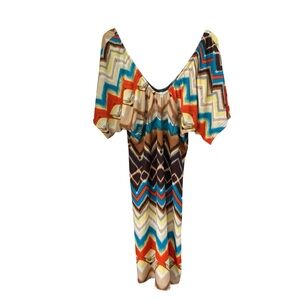 Cristinalove Chevron Zig Zag Mini Dress M Boho V-Neck Flutter Sleeve Stretchy